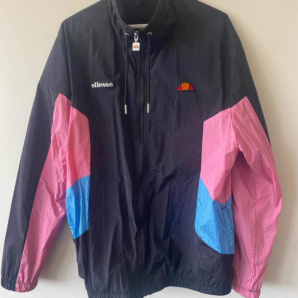 Ellesse Black windbreaker w/ pink & blue Accents XL Retro 90’s 2000’s